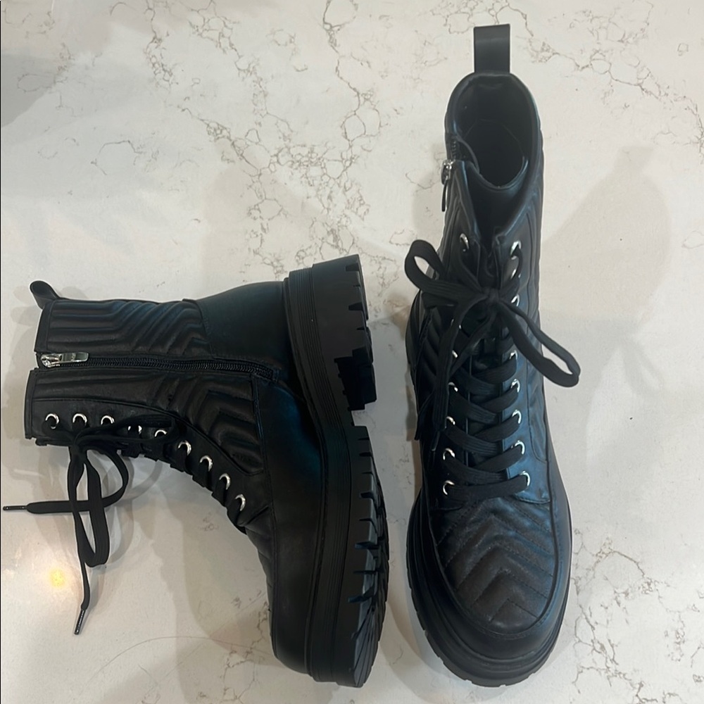Marc Fisher Black Quilted Combat Boots